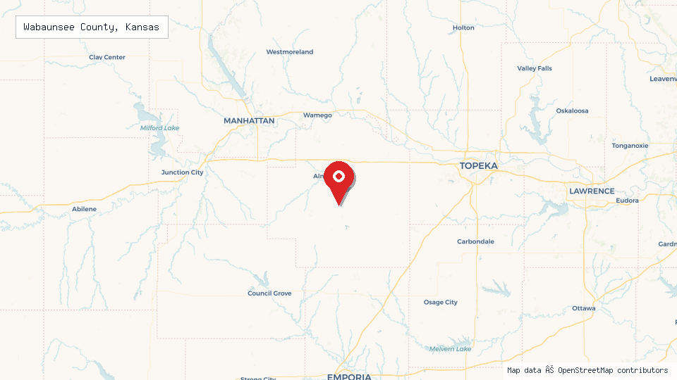 Street map of Wabaunsee County, Kansas with location pin