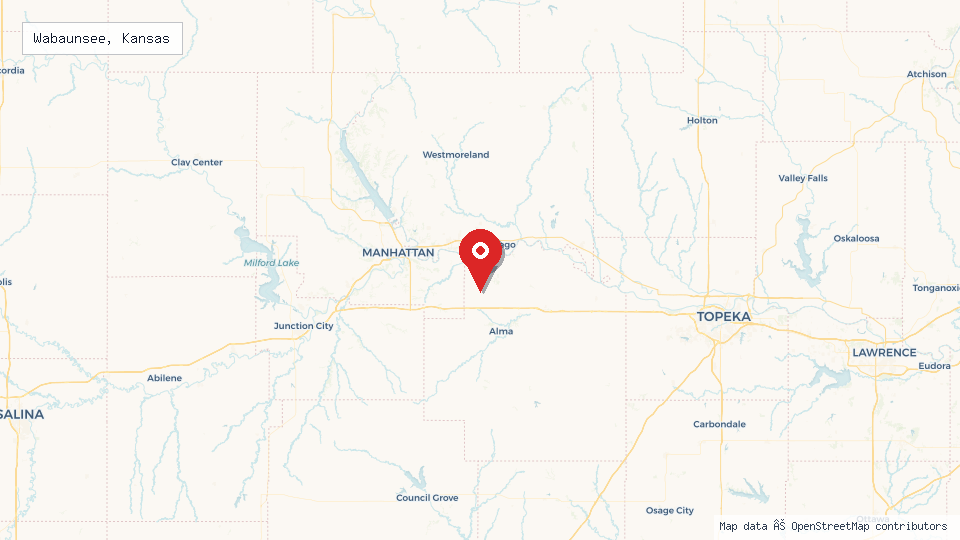 Street map of Wabaunsee, Kansas with location pin