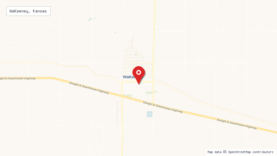 Street map of WaKeeney, Kansas with location pin