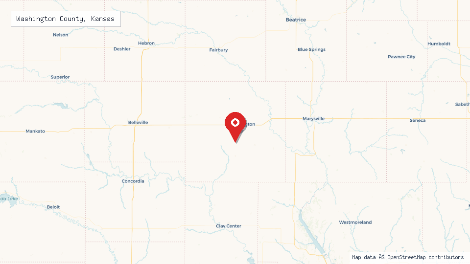 Street map of Washington County, Kansas with location pin