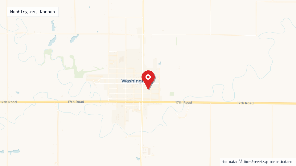 Street map of Washington, Kansas with location pin