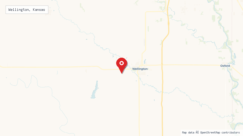Street map of Wellington, Kansas with location pin