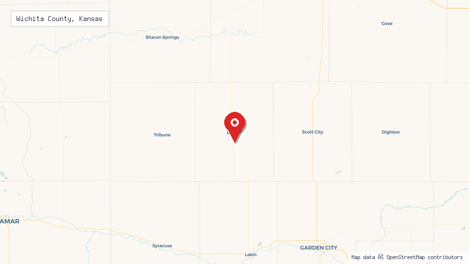 Street map of Wichita County, Kansas with location pin