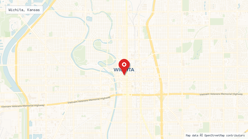 Street map of Wichita, Kansas with location pin