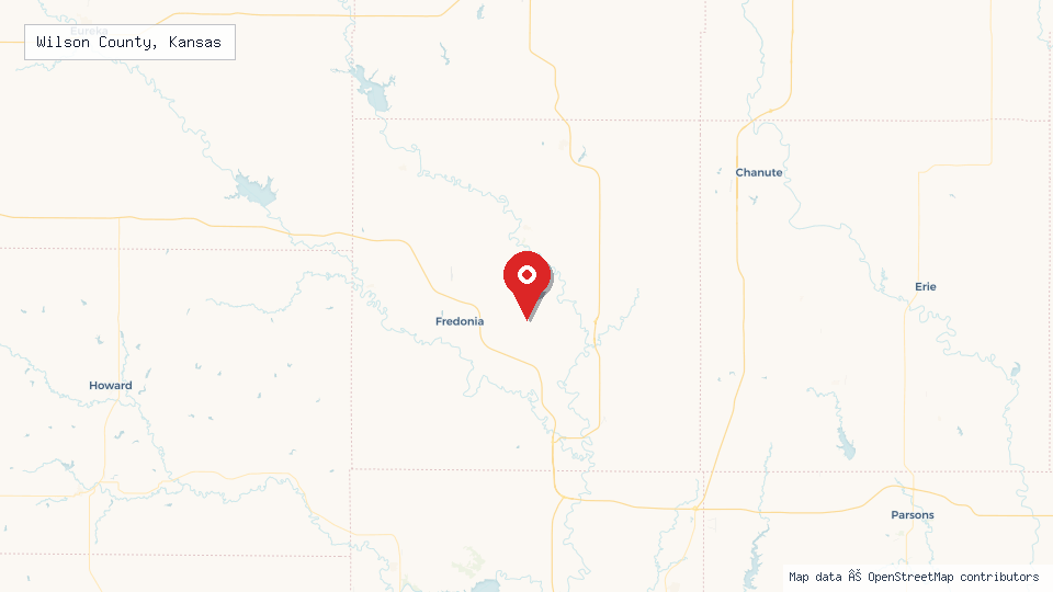 Street map of Wilson County, Kansas with location pin