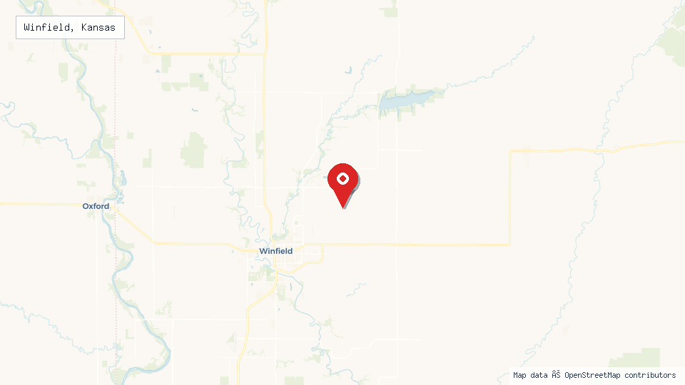 Street map of Winfield, Kansas with location pin