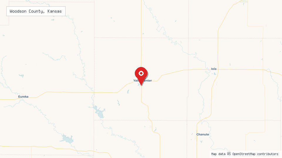 Street map of Woodson County, Kansas with location pin