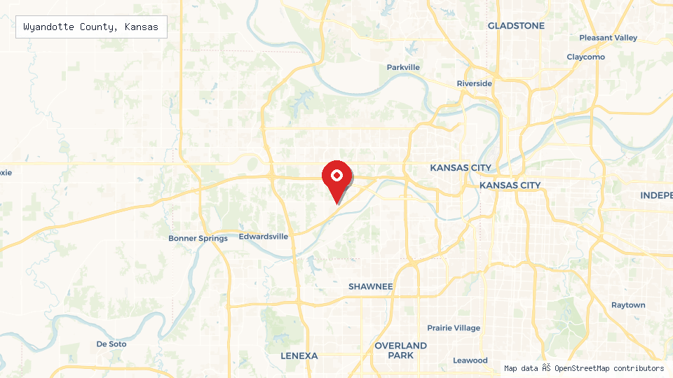 Street map of Wyandotte County, Kansas with location pin
