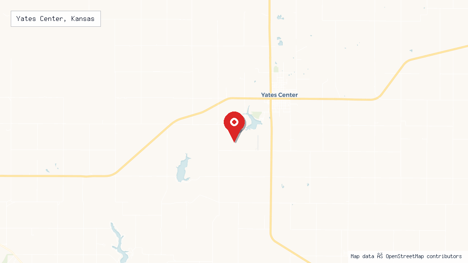 Street map of Yates Center, Kansas with location pin