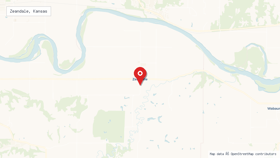 Street map of Zeandale, Kansas with location pin