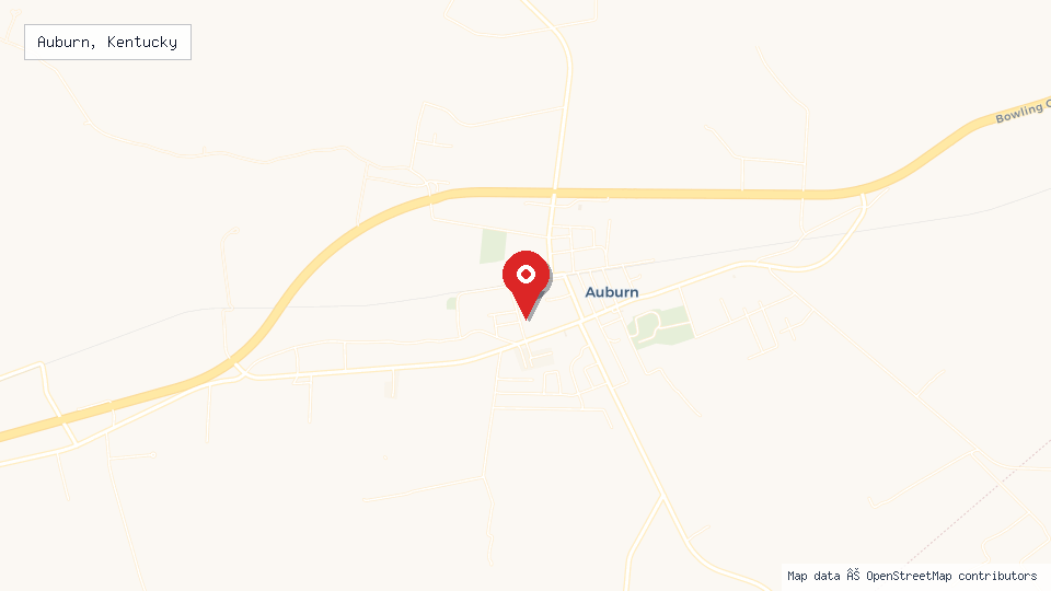 Street map of Auburn, Kentucky with location pin