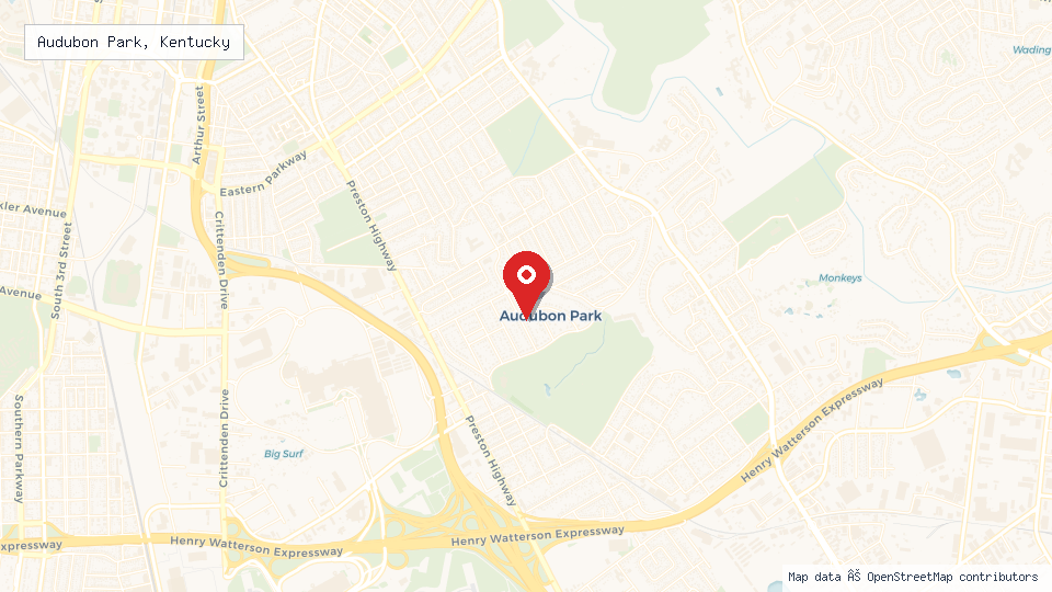Street map of Audubon Park, Kentucky with location pin