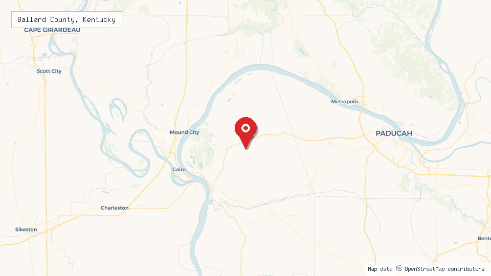 Street map of Ballard County, Kentucky with location pin