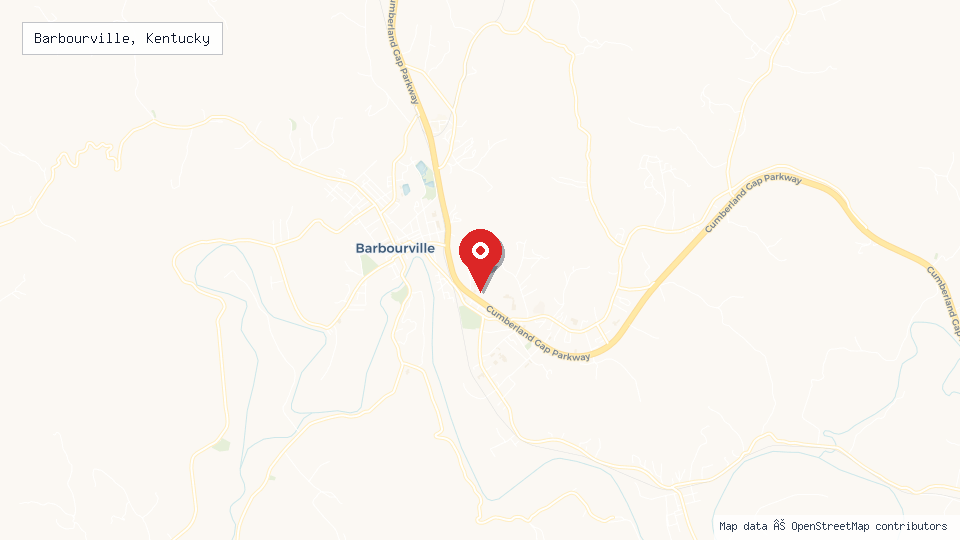 Street map of Barbourville, Kentucky with location pin