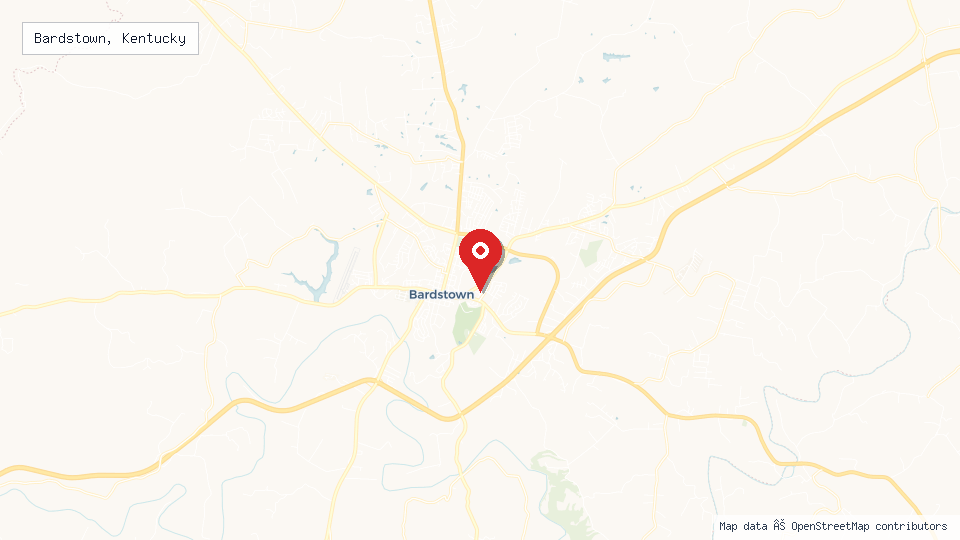 Street map of Bardstown, Kentucky with location pin