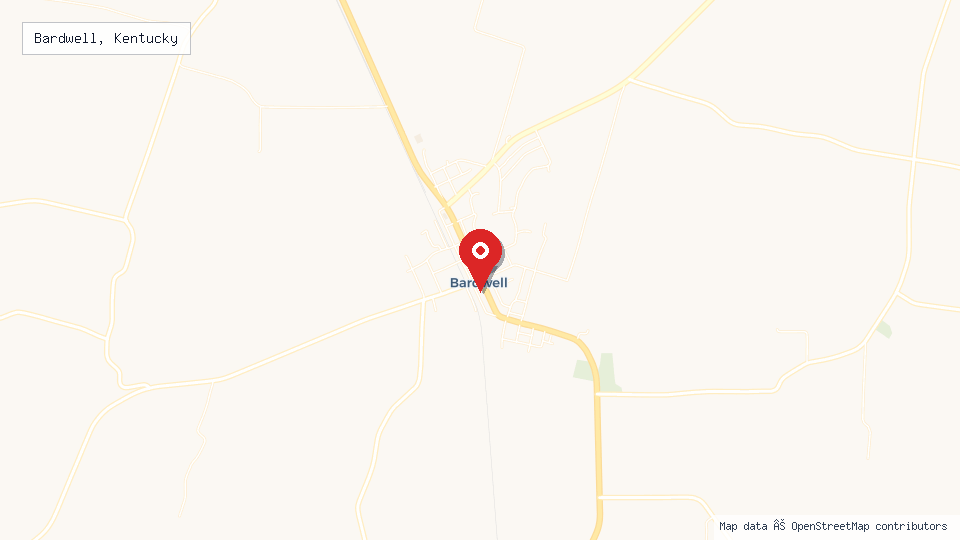Street map of Bardwell, Kentucky with location pin