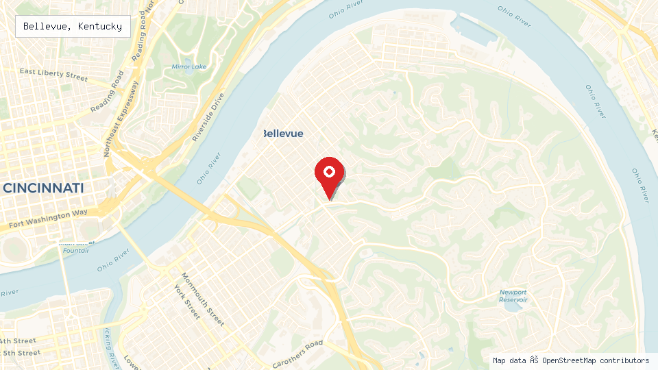 Street map of Bellevue, Kentucky with location pin