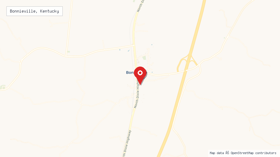 Street map of Bonnieville, Kentucky with location pin
