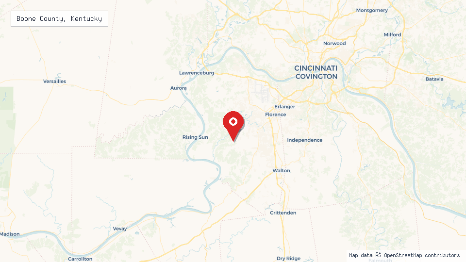 Street map of Boone County, Kentucky with location pin