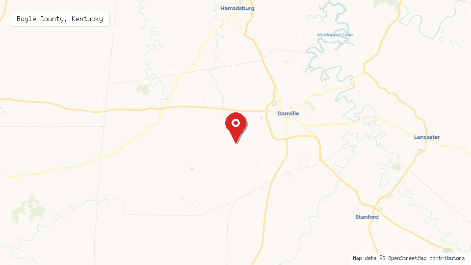 Street map of Boyle County, Kentucky with location pin