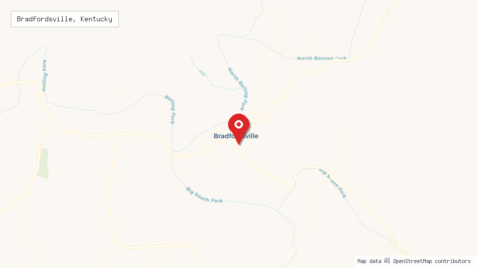 Street map of Bradfordsville, Kentucky with location pin
