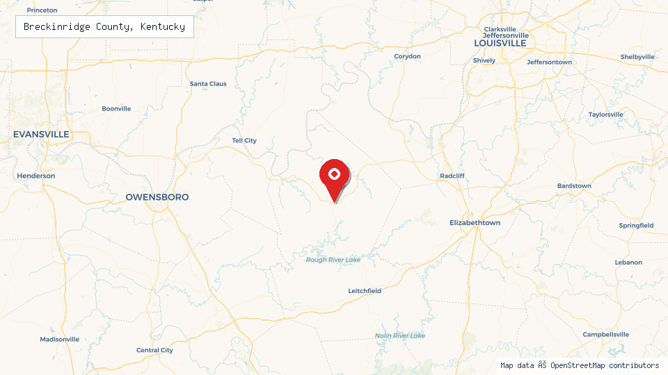 Street map of Breckinridge County, Kentucky with location pin