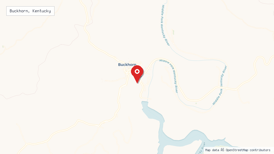 Street map of Buckhorn, Kentucky with location pin