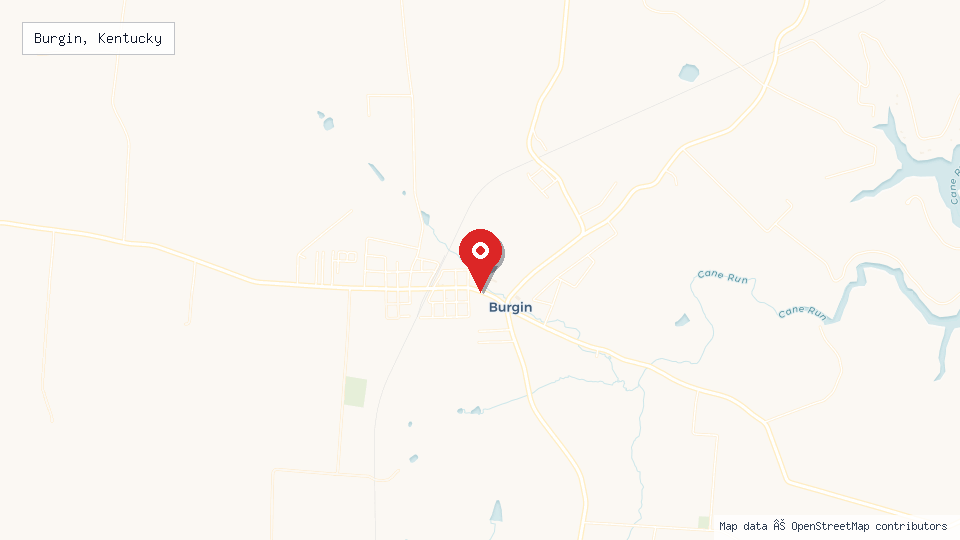 Street map of Burgin, Kentucky with location pin