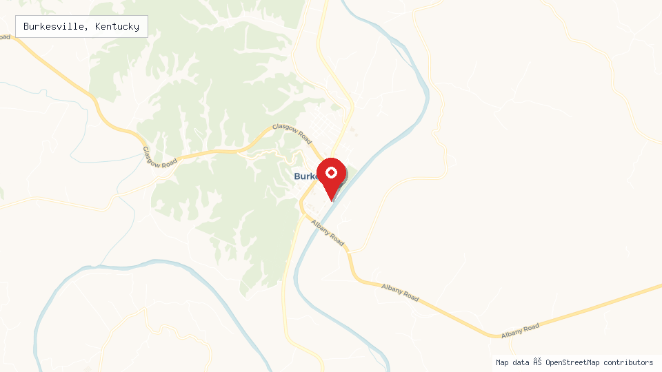 Street map of Burkesville, Kentucky with location pin