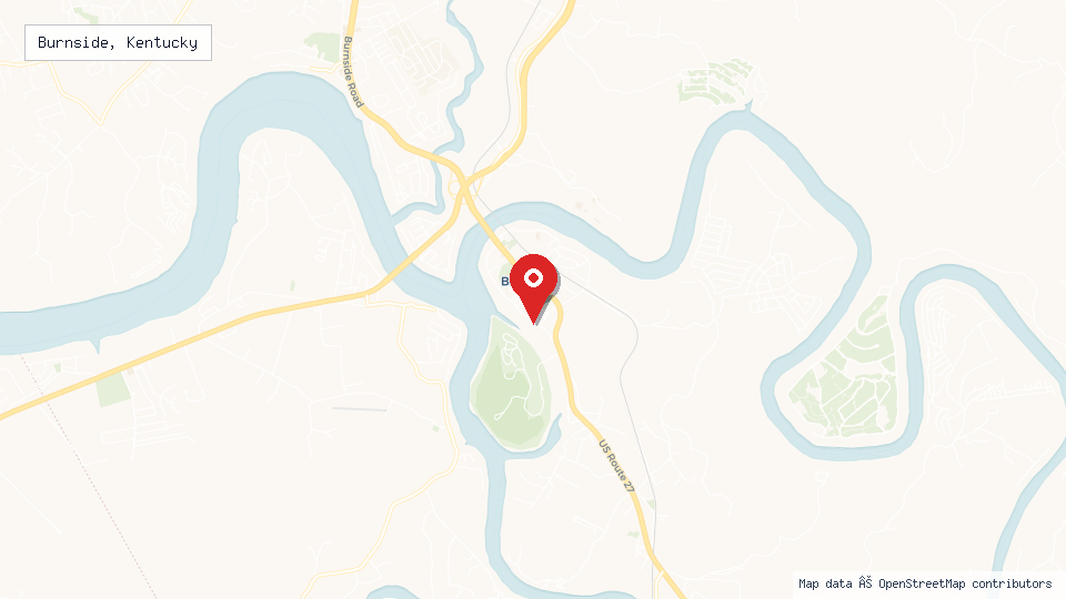 Street map of Burnside, Kentucky with location pin