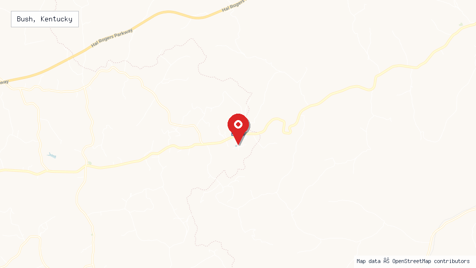 Street map of Bush, Kentucky with location pin