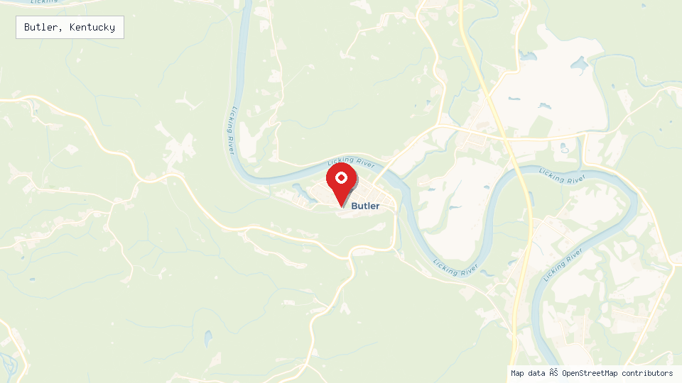 Street map of Butler, Kentucky with location pin