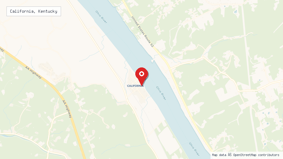 Street map of California, Kentucky with location pin