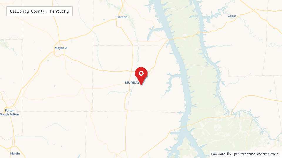 Street map of Calloway County, Kentucky with location pin