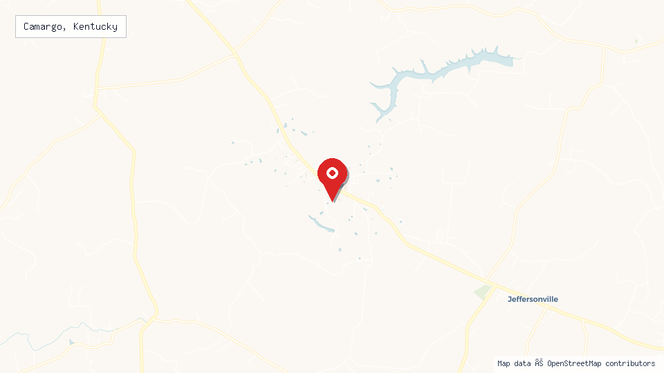 Street map of Camargo, Kentucky with location pin