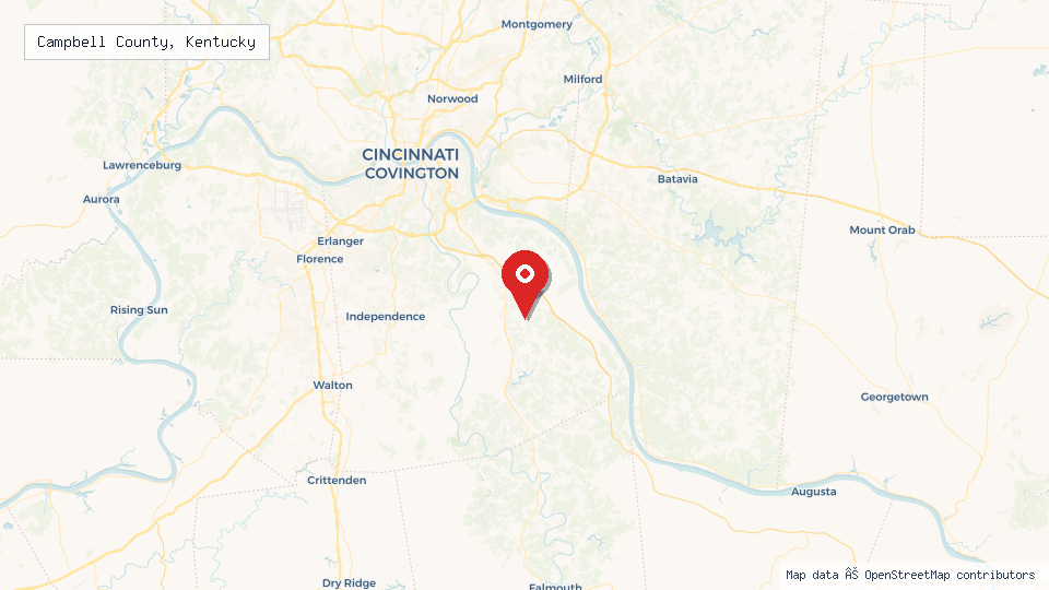 Street map of Campbell County, Kentucky with location pin