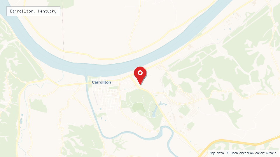 Street map of Carrollton, Kentucky with location pin