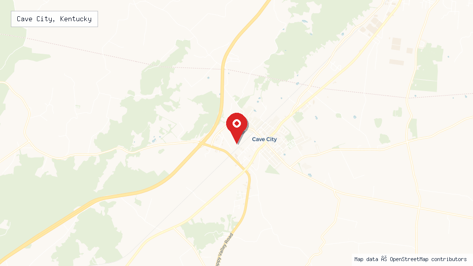 Street map of Cave City, Kentucky with location pin