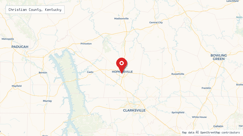 Street map of Christian County, Kentucky with location pin