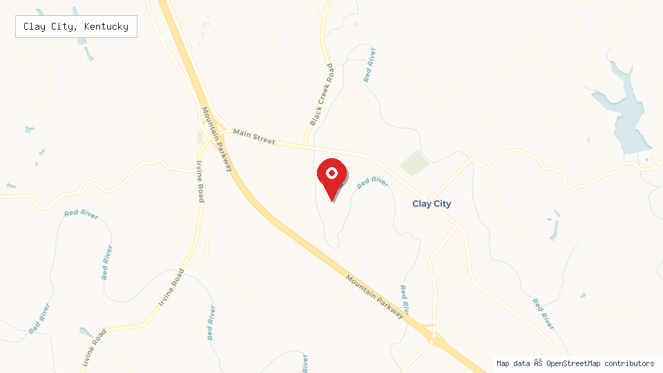 Street map of Clay City, Kentucky with location pin
