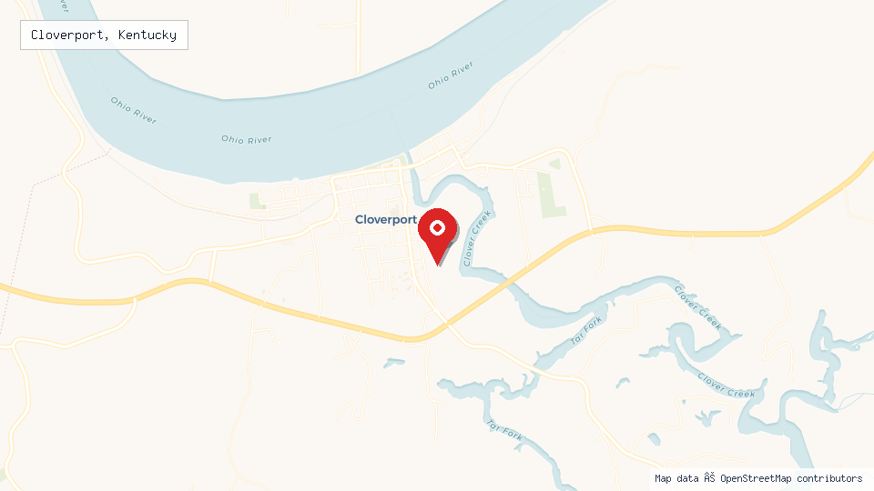 Street map of Cloverport, Kentucky with location pin