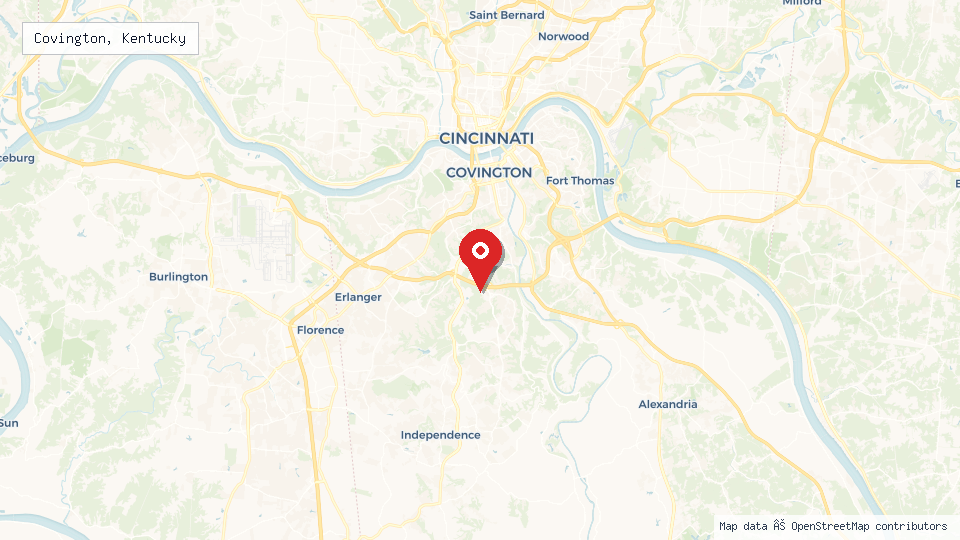 Street map of Covington, Kentucky with location pin