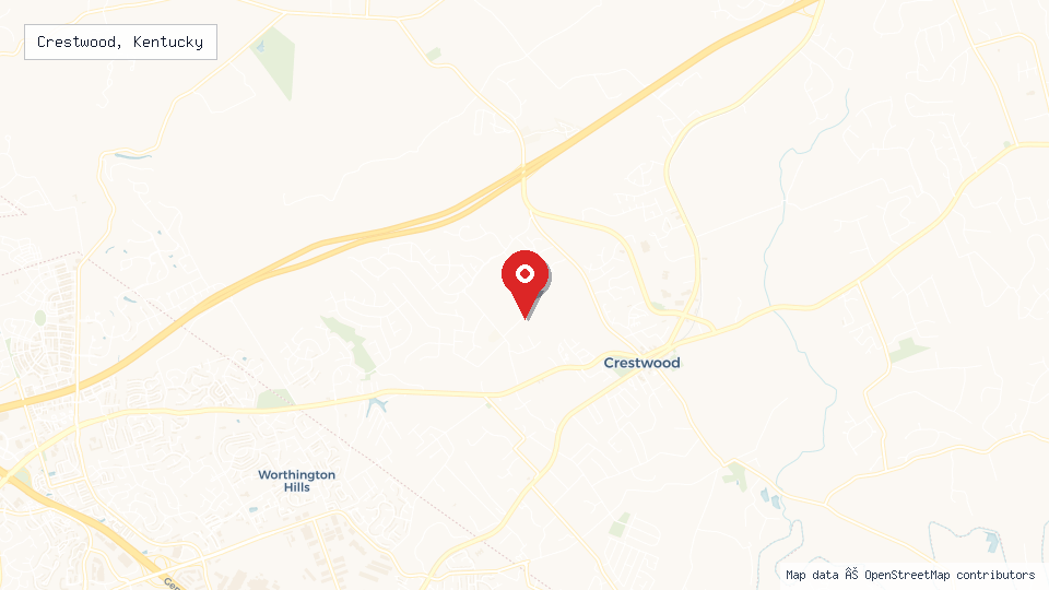 Street map of Crestwood, Kentucky with location pin