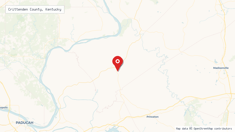 Street map of Crittenden County, Kentucky with location pin