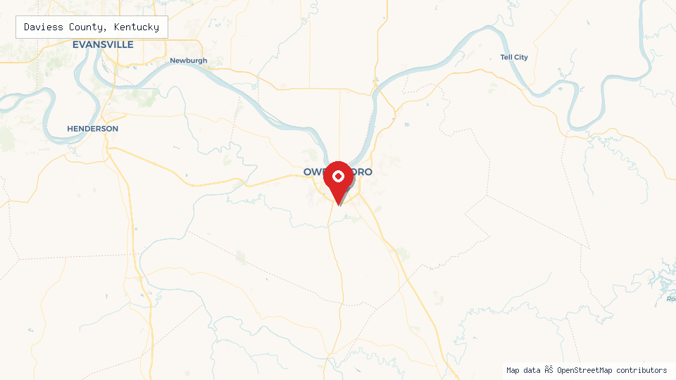 Street map of Daviess County, Kentucky with location pin