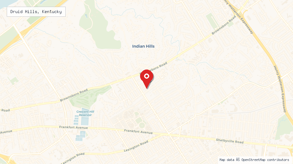 Street map of Druid Hills, Kentucky with location pin
