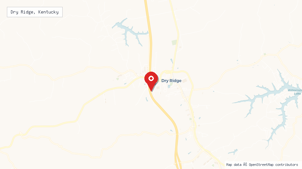 Street map of Dry Ridge, Kentucky with location pin