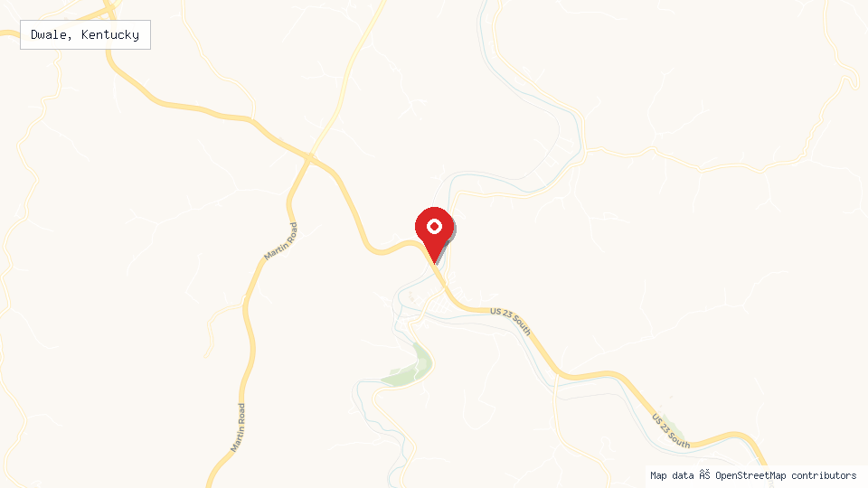 Street map of Dwale, Kentucky with location pin
