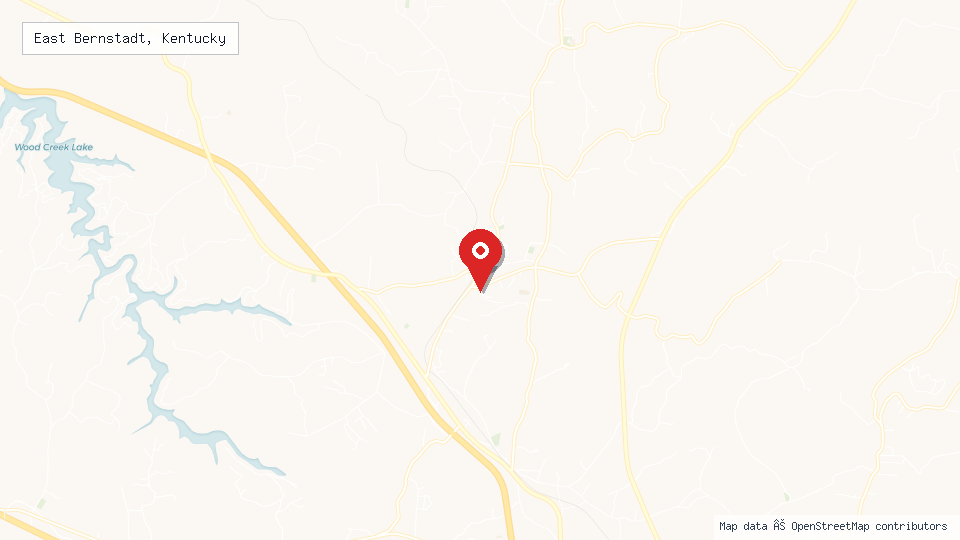Street map of East Bernstadt, Kentucky with location pin