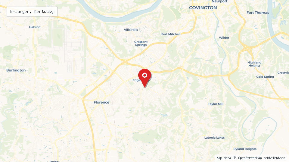 Street map of Erlanger, Kentucky with location pin